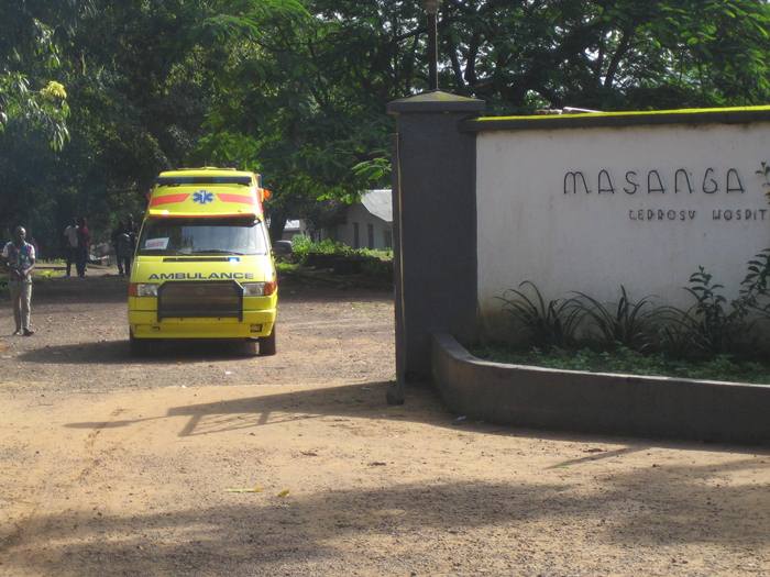 Ambulance out to the main gate for Magburaka
